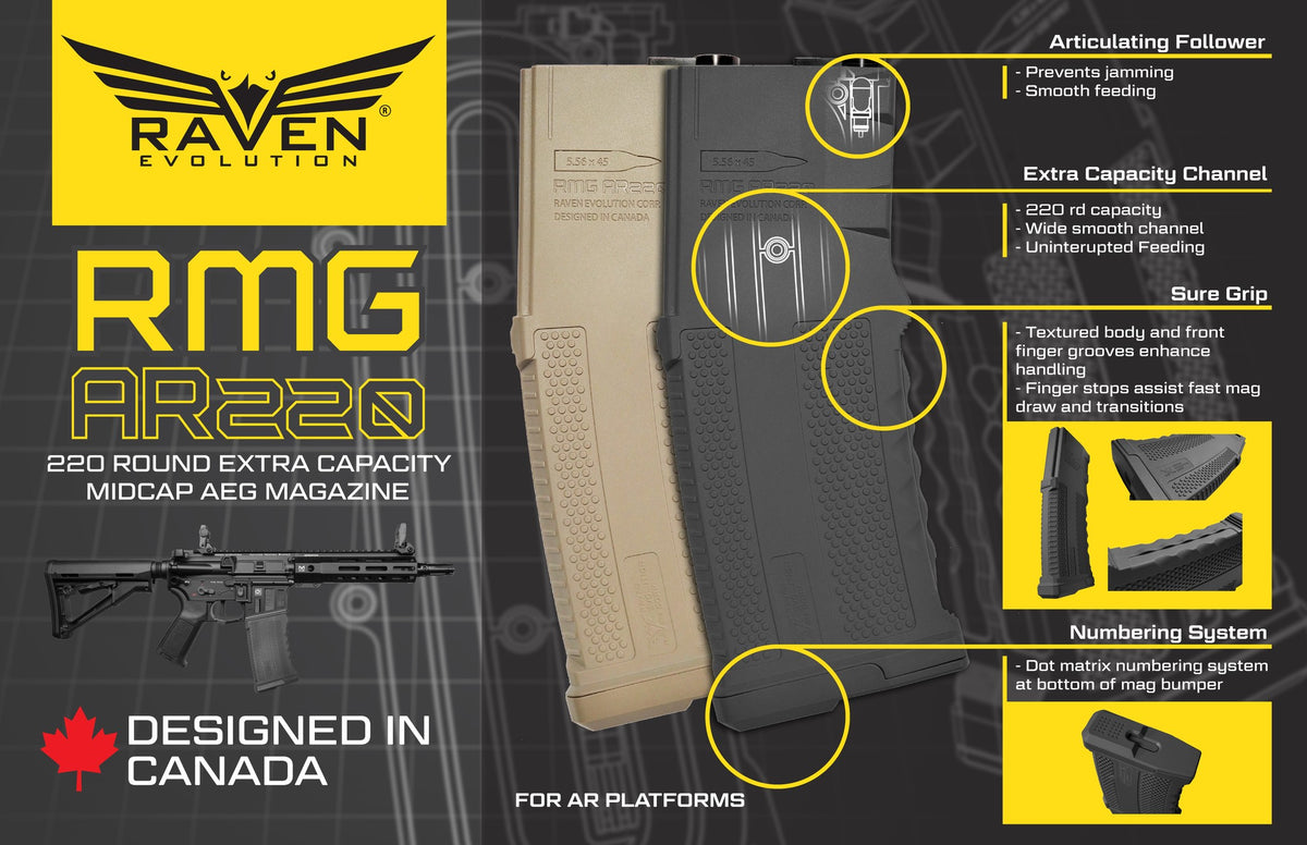 Raven RMG AR220 Midcap AEG Magazine (Black / Tan)