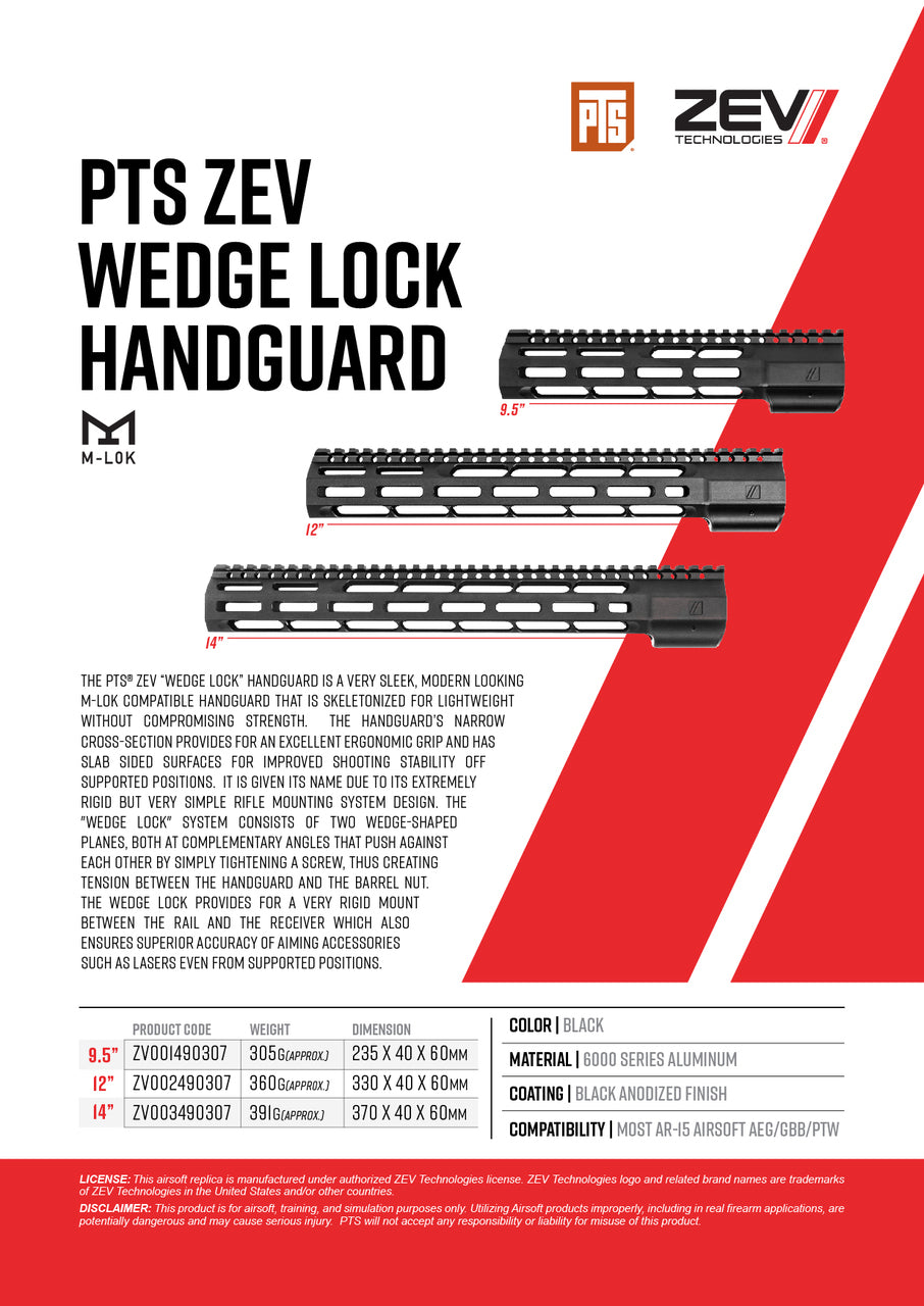 PTS ZEV WEDGE LOCK HANDGUARD (9.5 / 12 inch)